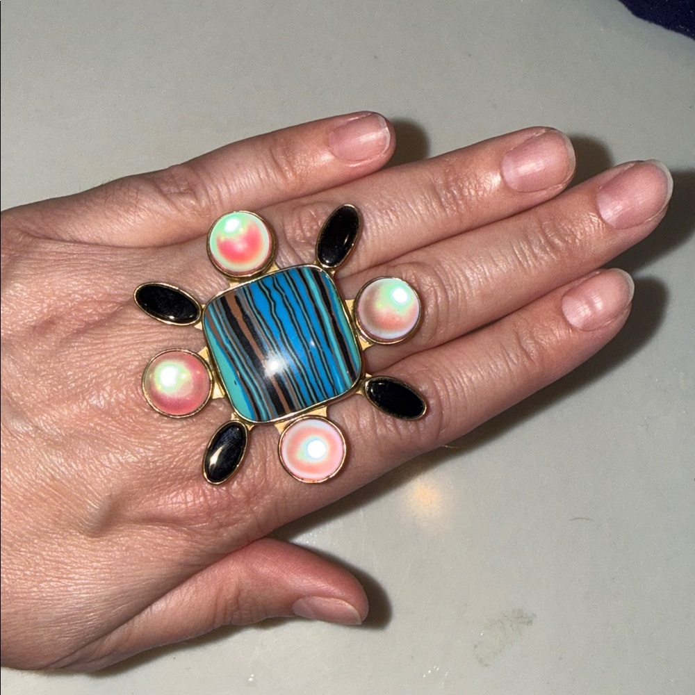 Alchemia Gold Multicolor Statement Ring with genuine stones